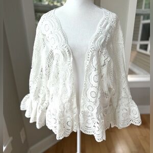 MARC BOUWER White Lace Boho Flare Sleeve Cardigan Jacket Top Size XL